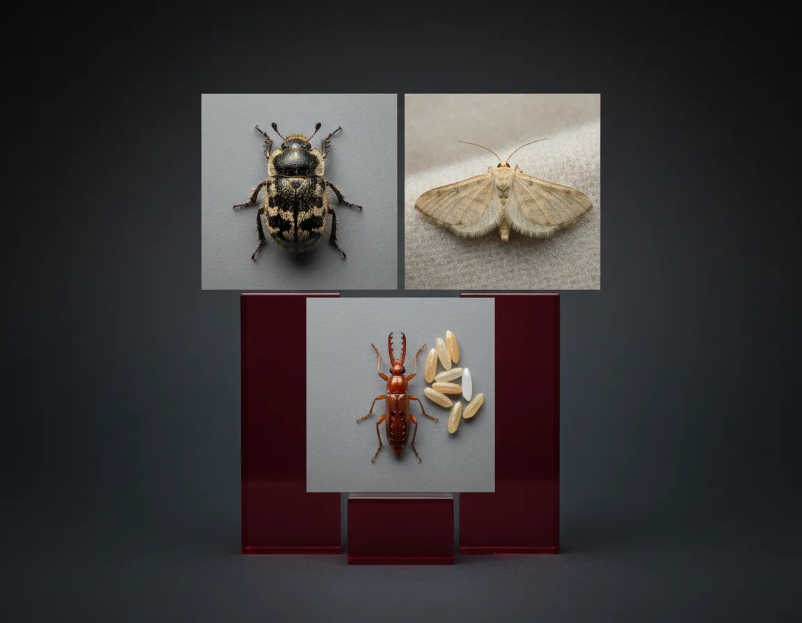 Detailed view of beetles and moths illustrating pest control targets