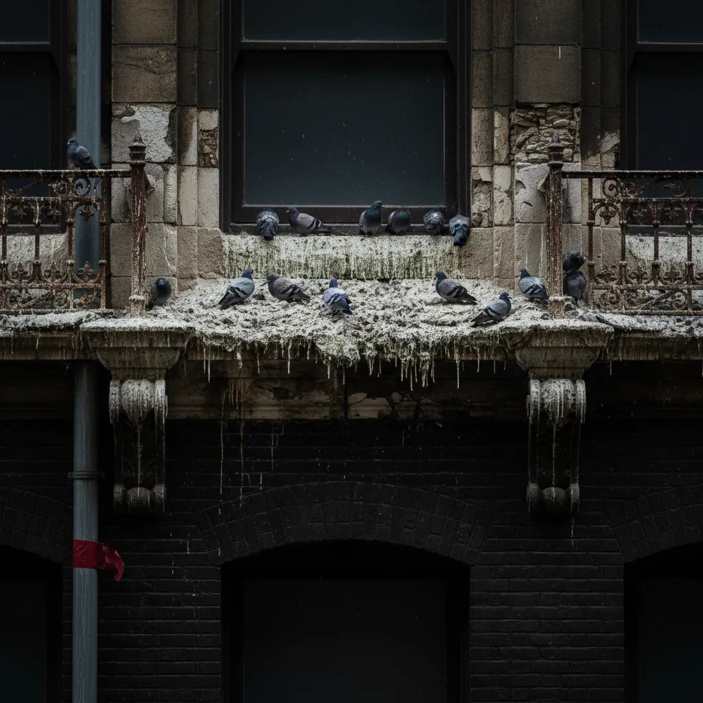 Pigeons roosting on a building ledge causing property issues
