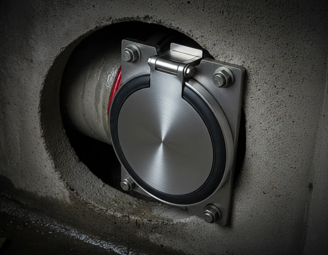 Stainless steel rat blocker non-return valve installed in a drainage pipe
