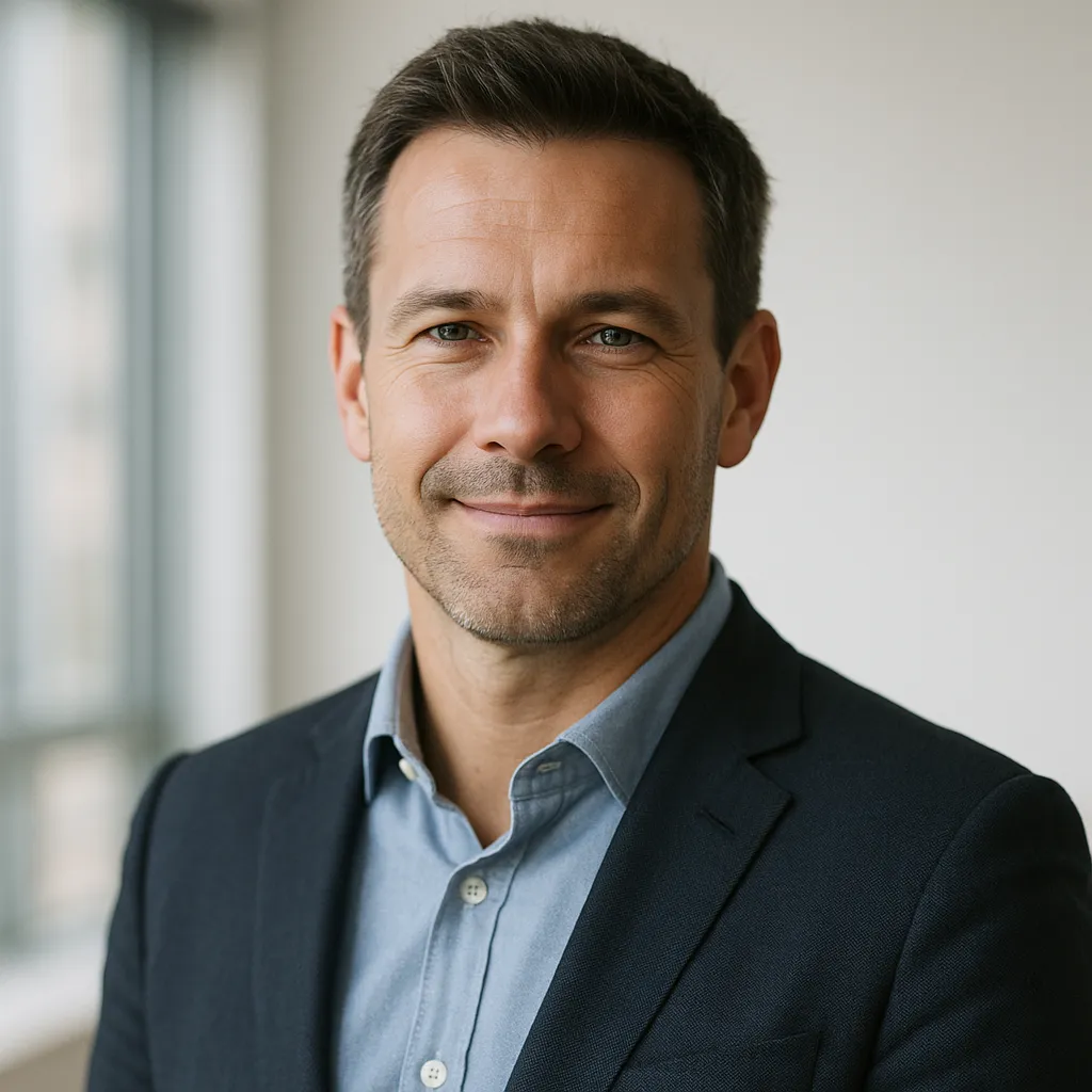 Head-and-shoulders portrait of Carlos P., a confident homebuyer in his 40s