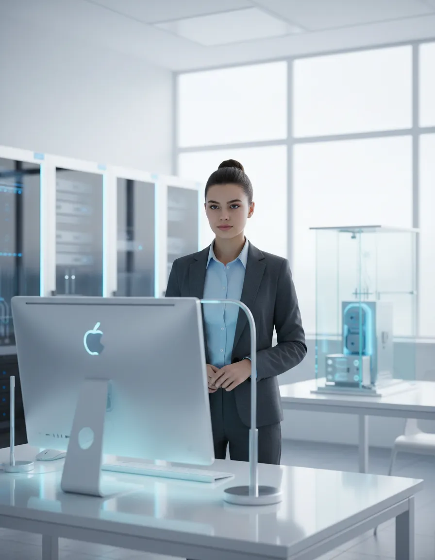 Student researcher working in an AI lab setting