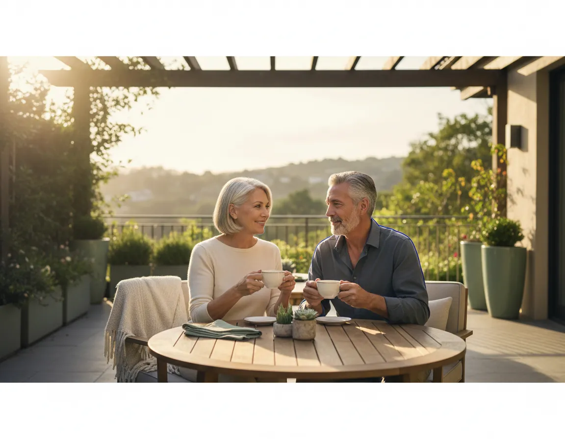 A serene lifestyle scene representing peace of mind and secure financial planning