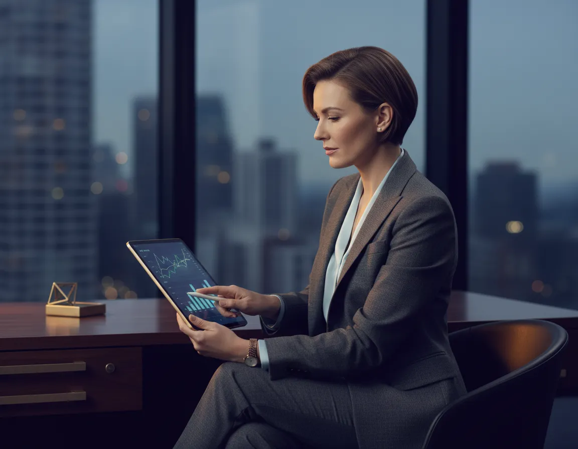 Wealth manager analyzing financial charts and market data