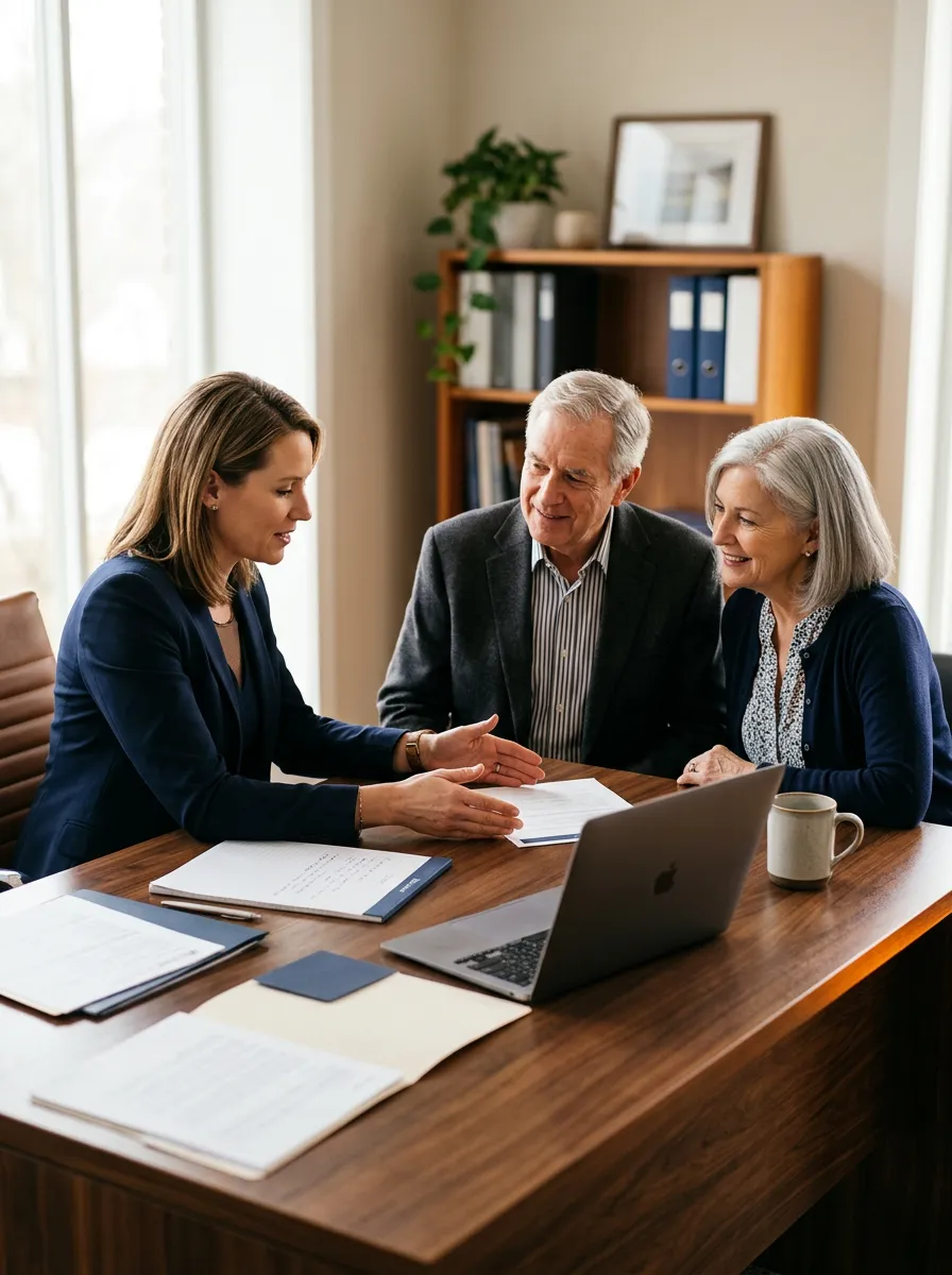 Gateway advisor having a warm, collaborative consultation with a senior client in an elegant office setting