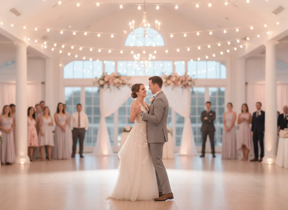 First Dance wedding couple holding each other on the dance floor