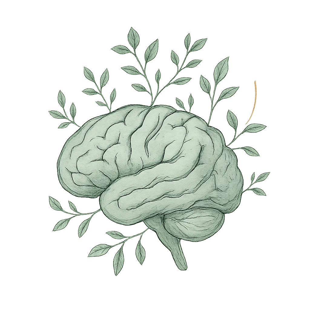 Hand-drawn illustration of a flourishing brain