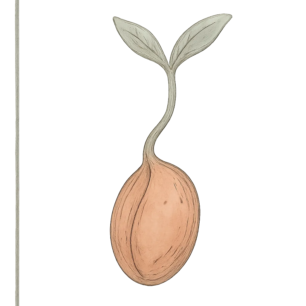 Hand-drawn illustration of a sprouting seed