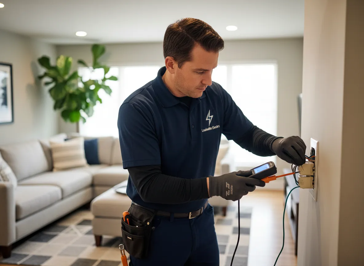 Electrician repairing an outlet in a home