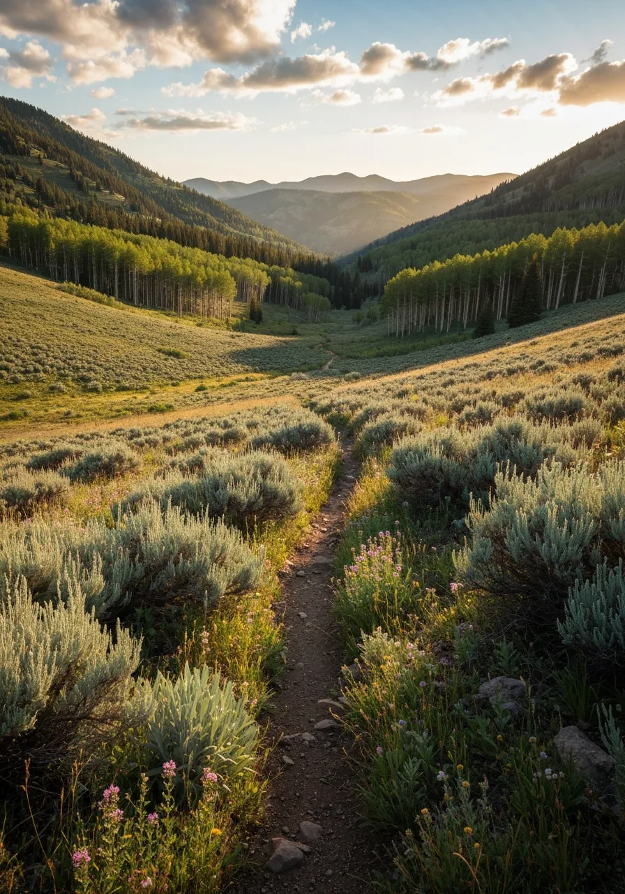 Summer adventure hiking golden hour bluebird skies