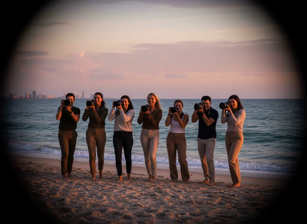 Photographers shooting sunset over Fort Lauderdale waterfront