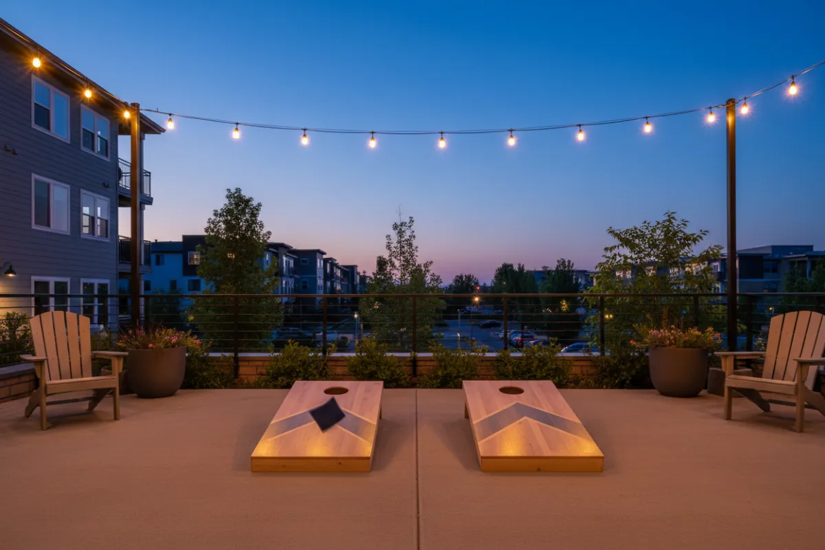 Cornhole boards on the patio
