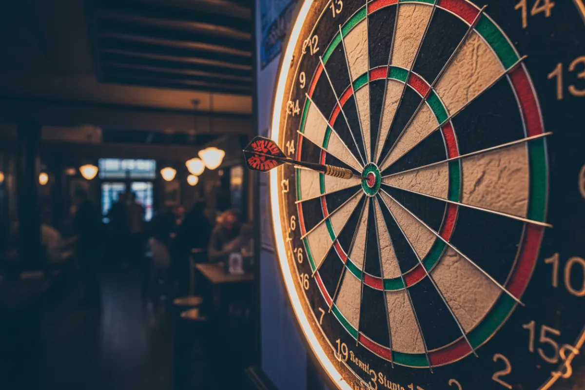 Darts board in focus