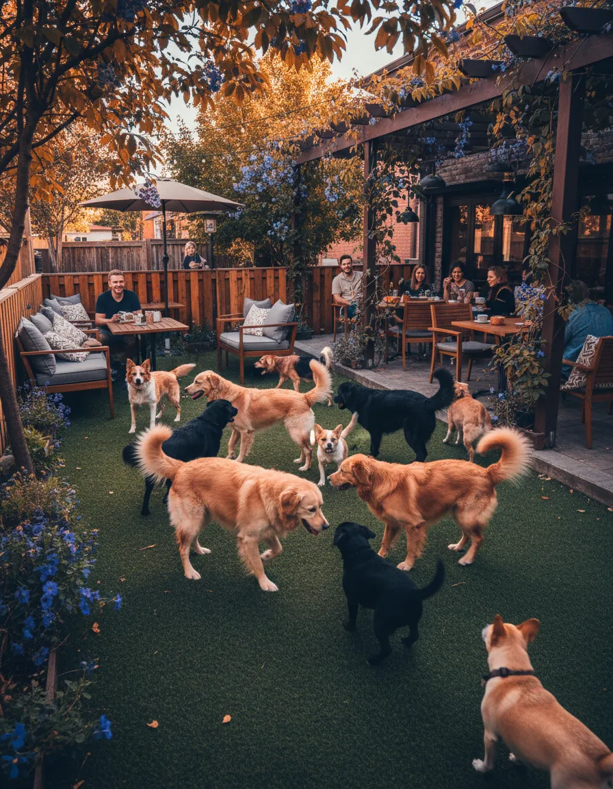 Dogs playing in pet-friendly area
