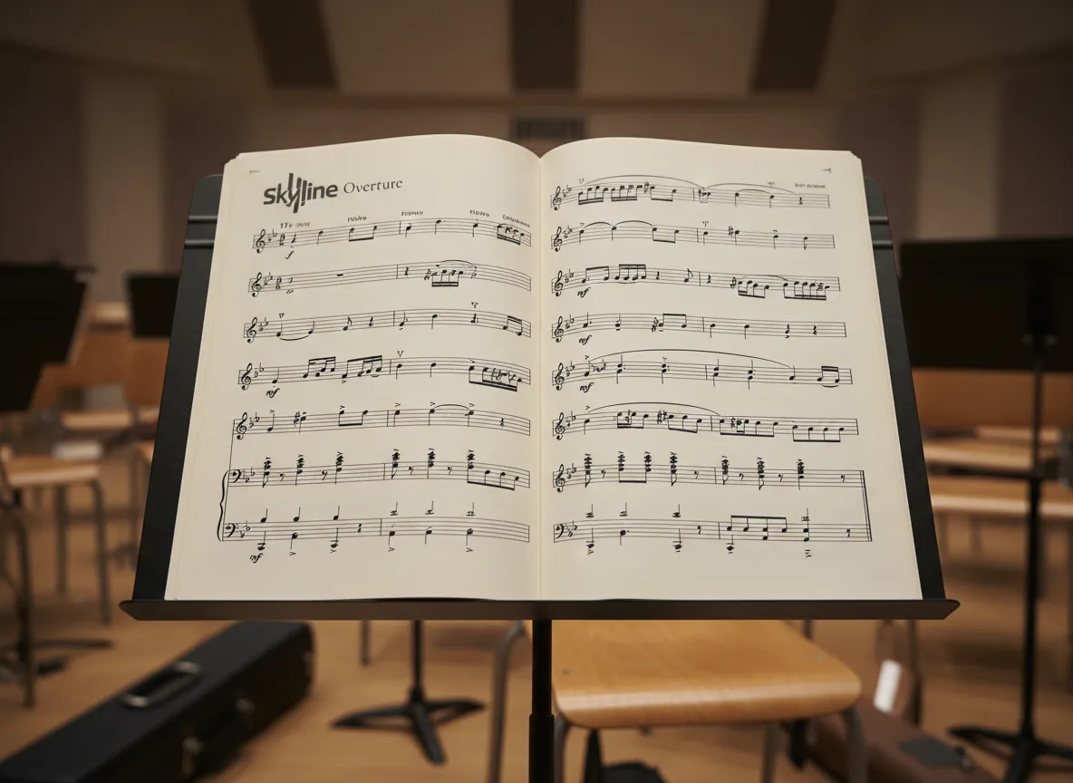 Concert band score on music stand