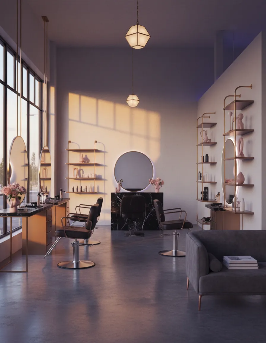 Premium high-end salon space interior with pristine lighting