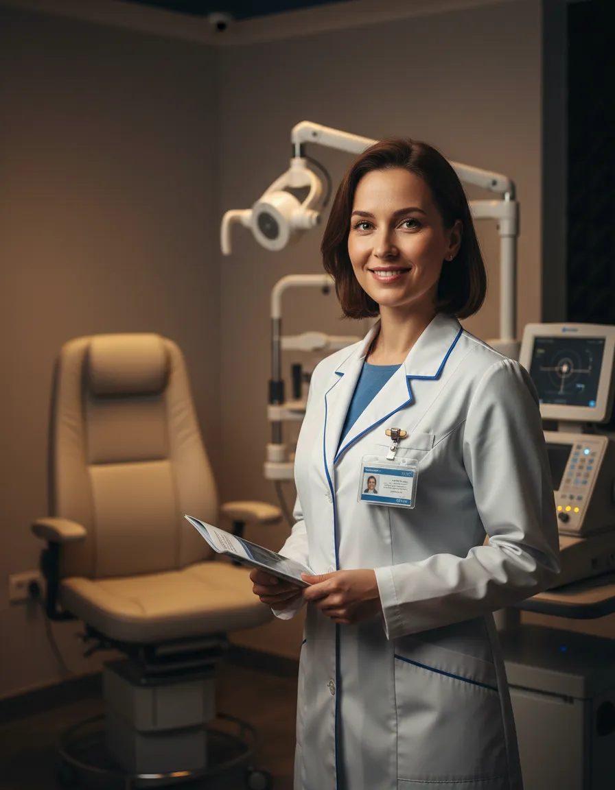 Professional hearing care specialist smiling warmly