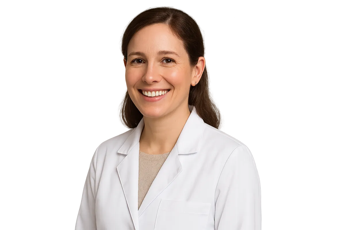 Active adult and hearing health specialist smiling warmly