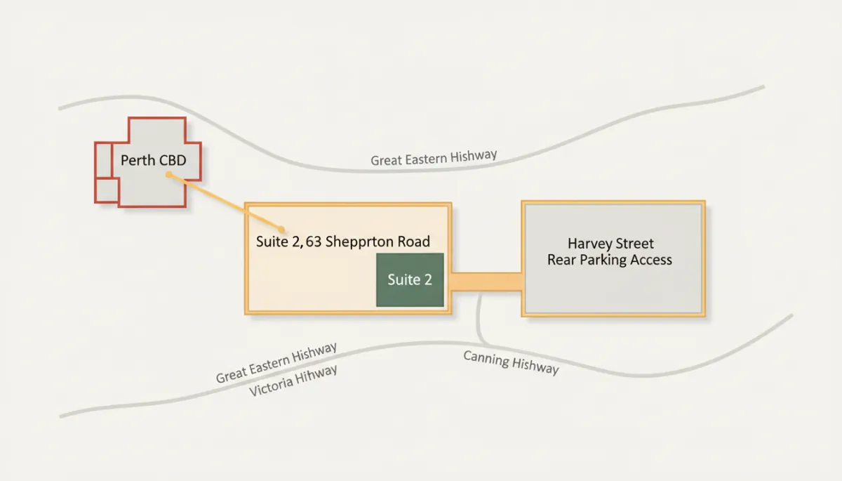 Map showing Victoria Park workspace location near Perth CBD