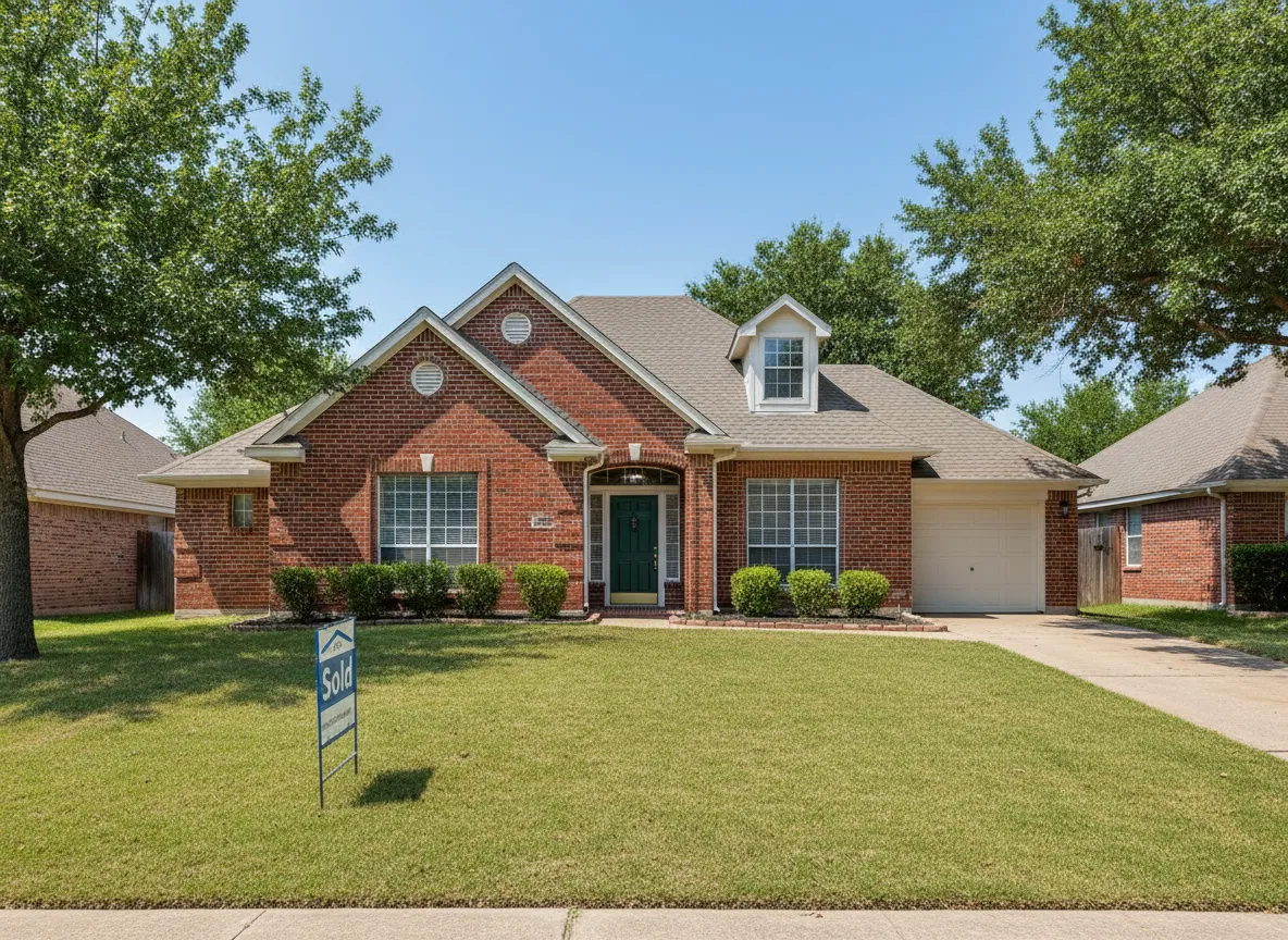 Friendly home buyer shaking hands with homeowner in front of Dallas house