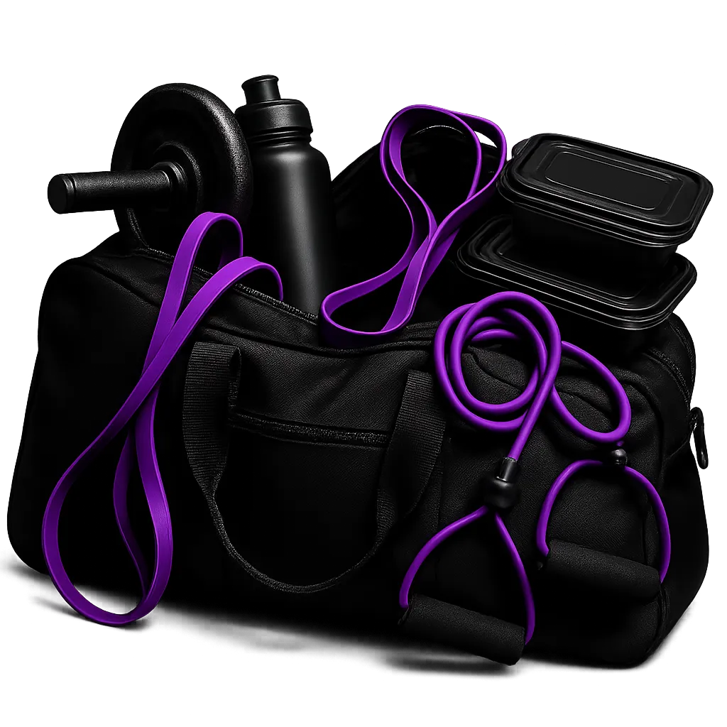 Tactical black wellness bag and elite workout kit cutout