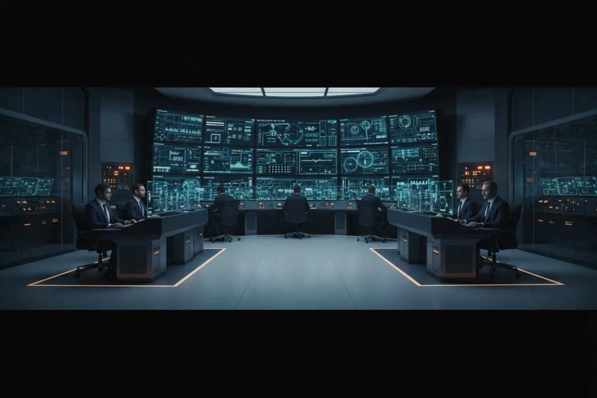 Professionals monitoring global standard compliance in a control room