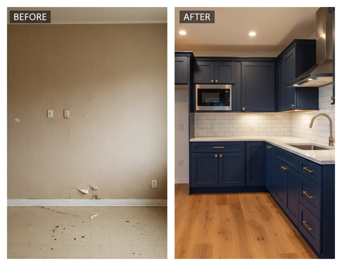 Before and after cabinet installation transformation