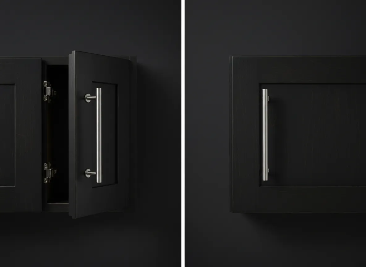 Side by side comparison of bad and perfect cabinet installation