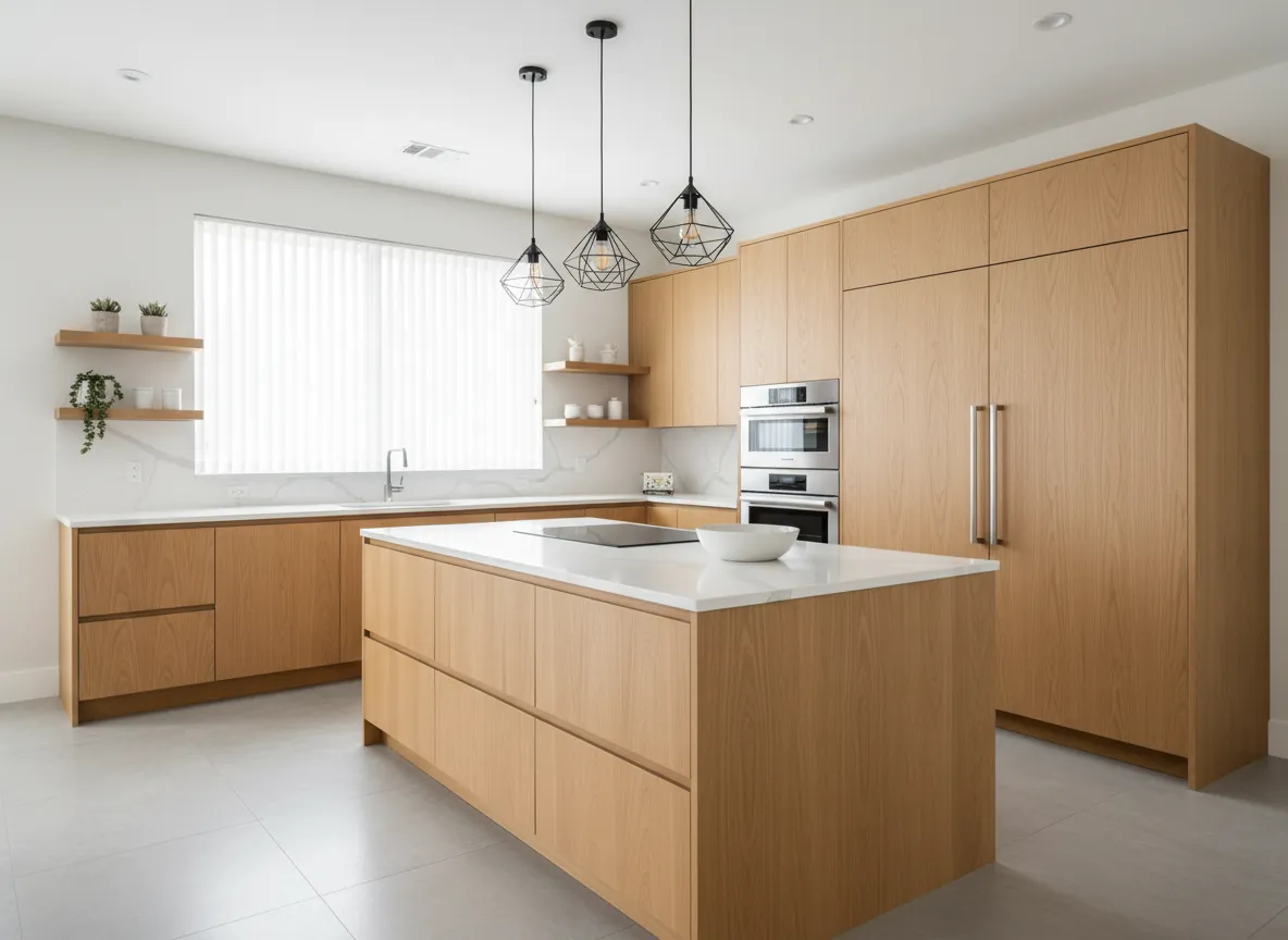 Modern residential kitchen with installed cabinets