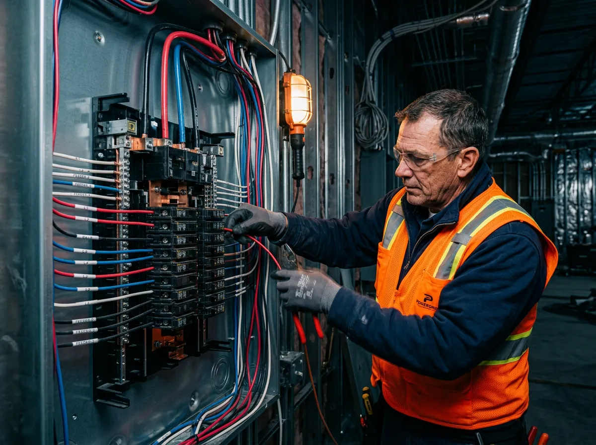 Commercial plumbing contractor installing copper pipe manifolds on active job site