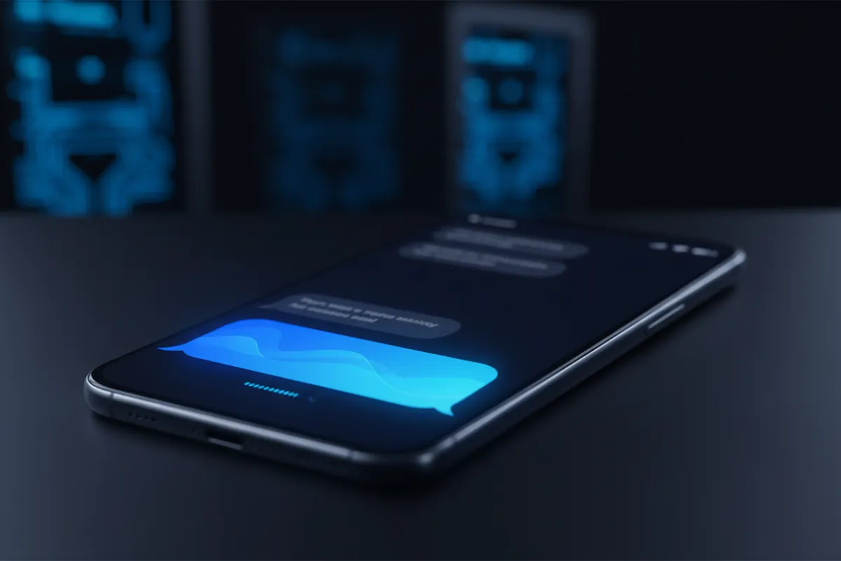 Close-up of a modern chat UI on a smartphone with an AI reply.