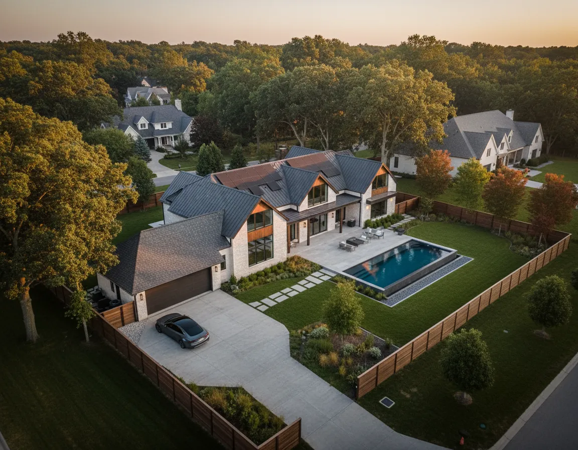 Aerial view of residential property with clean composition