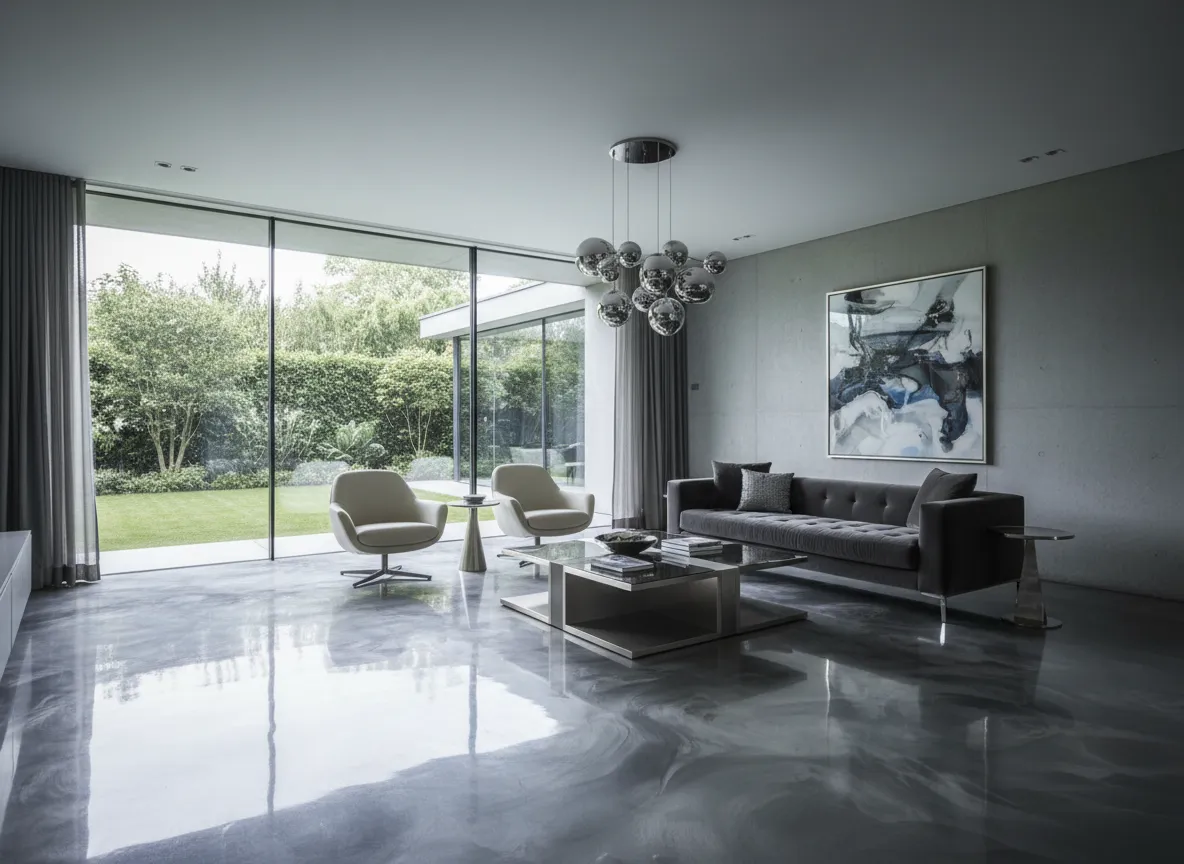 Metallic epoxy living room with a high-end finish