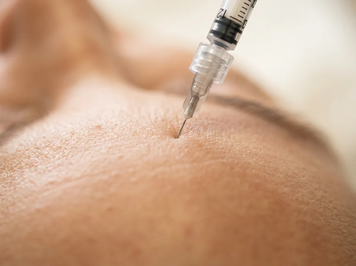 Close-up anti-wrinkle injection on forehead (needle only)