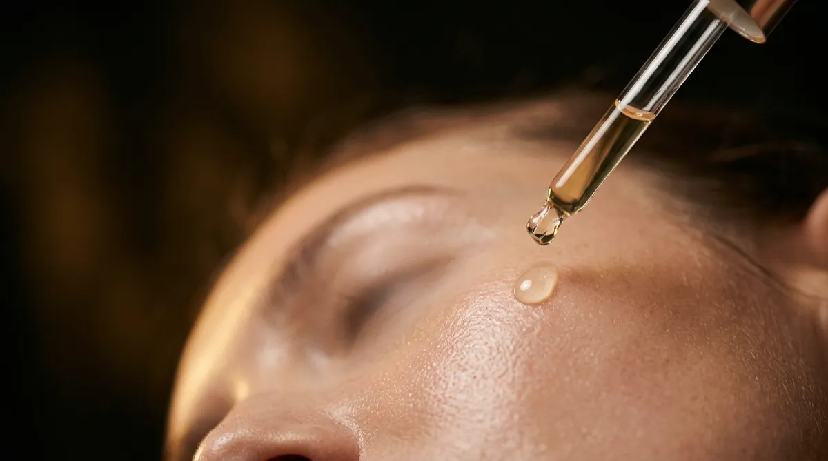 Close-up customised bespoke facial serum infusion on skin