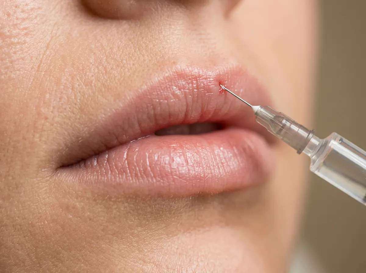 Close-up dermal filler lip injection (needle only)