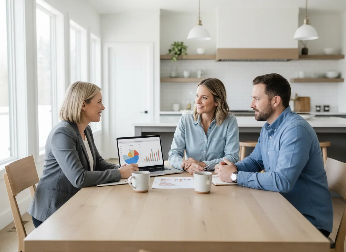 Homeowner reviewing a detailed home value report with a Whicheye advisor
