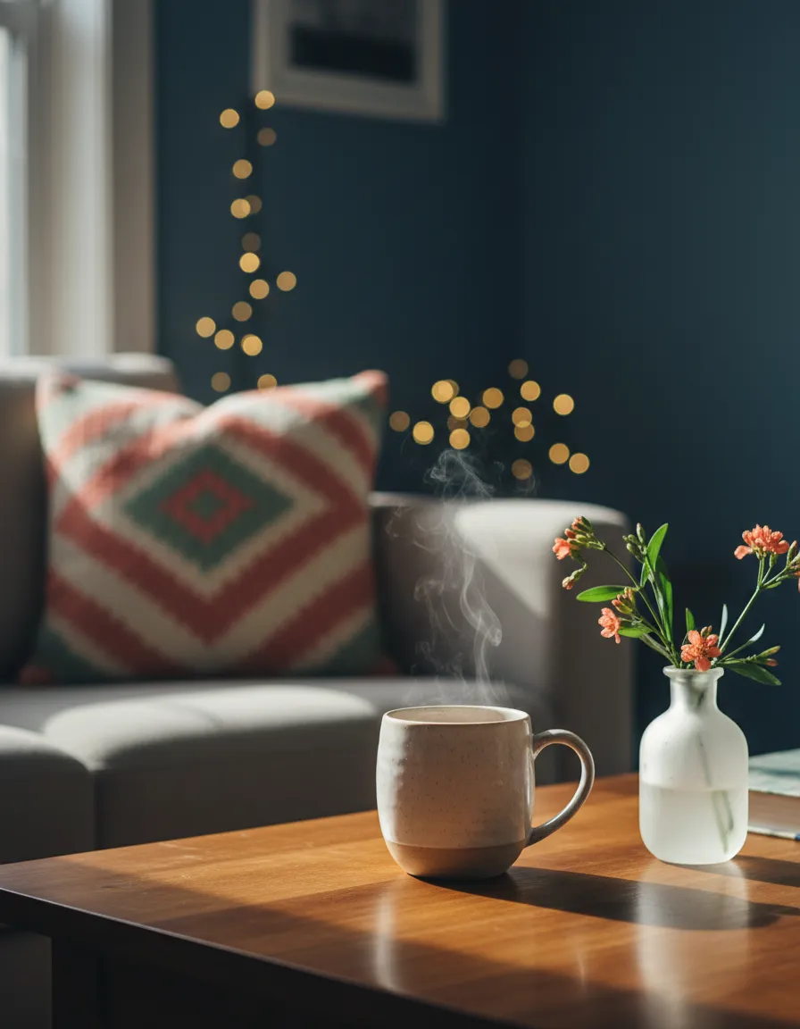 A warm, comforting living space with soft natural light