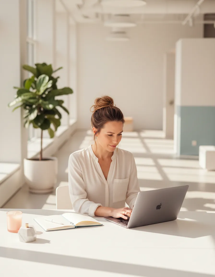 Professional in a modern workspace focusing on career development