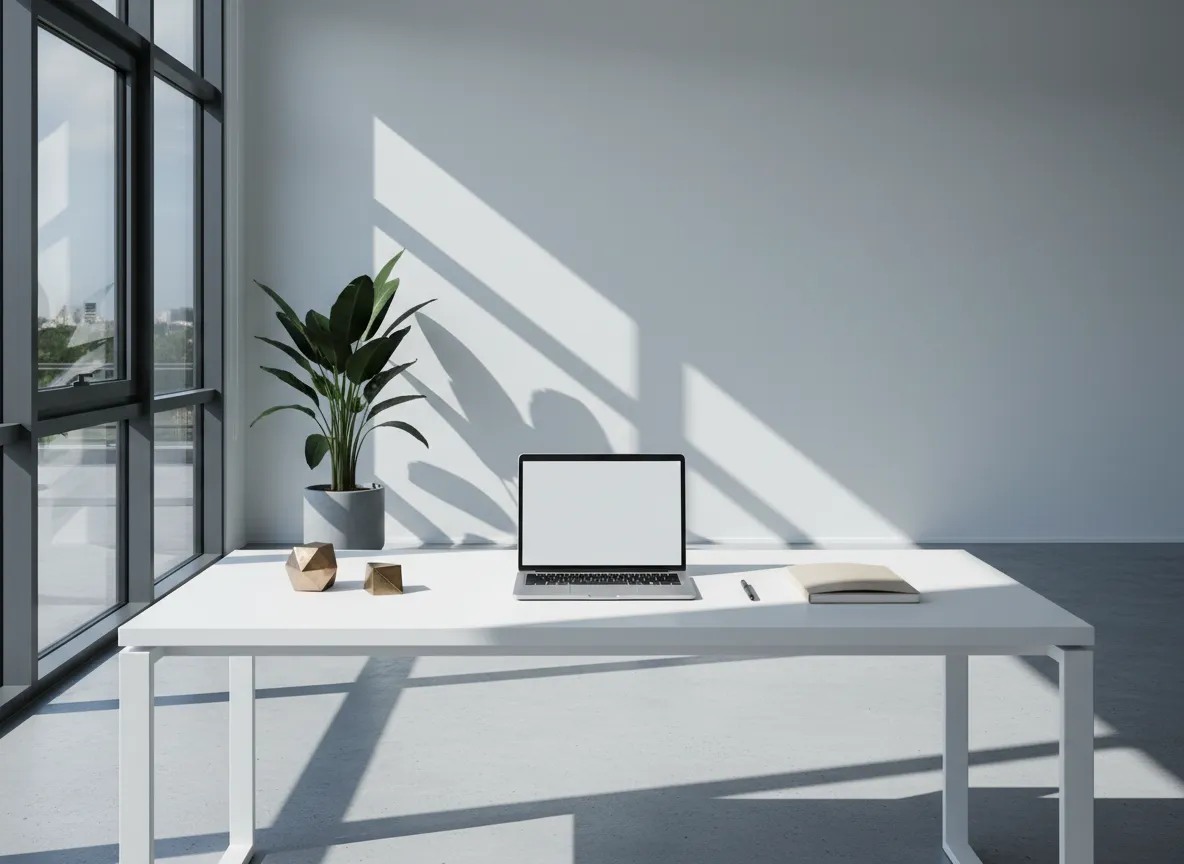 Clear architectural workspace bathed in natural light