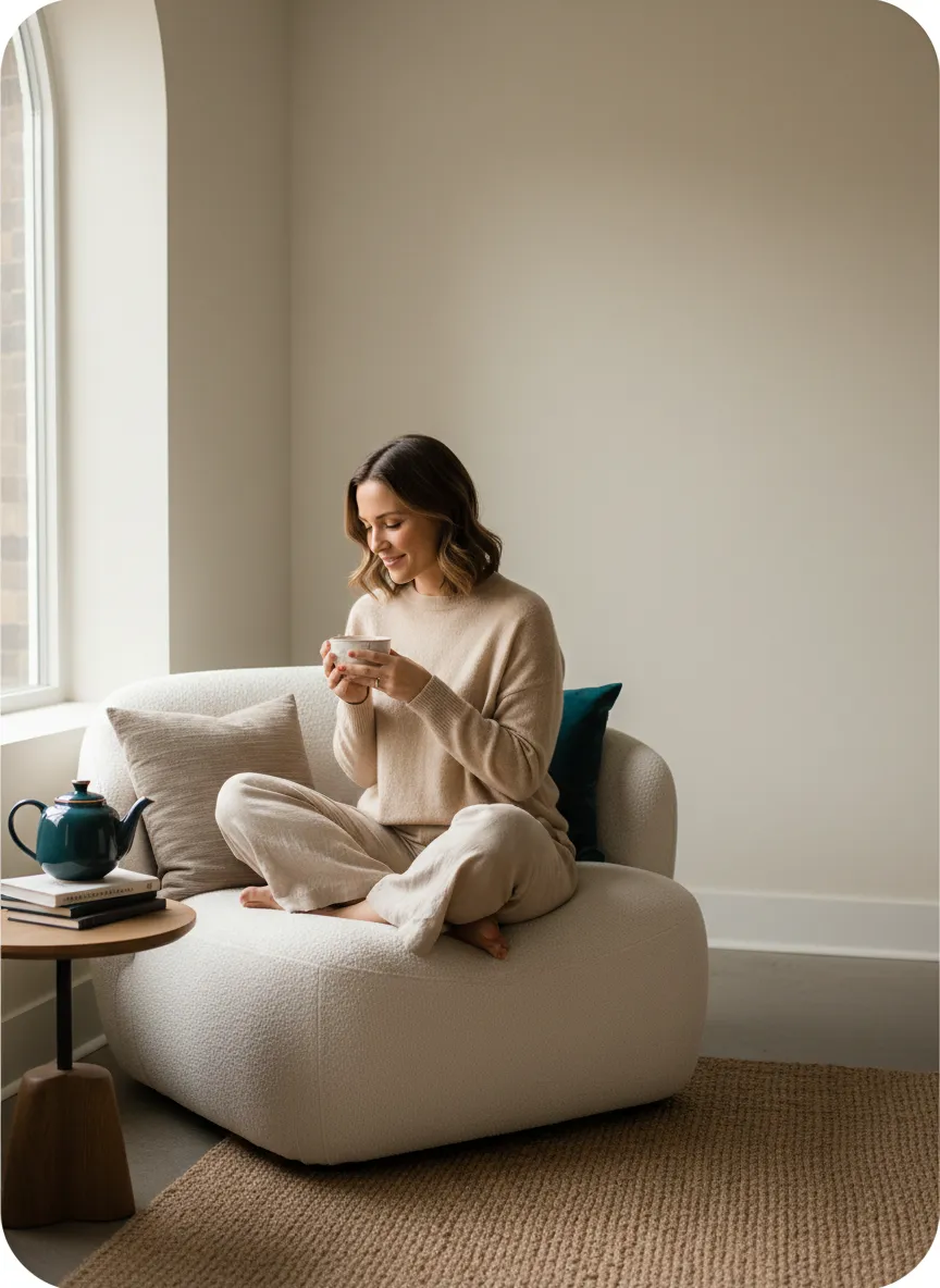 Woman sitting quietly with tea