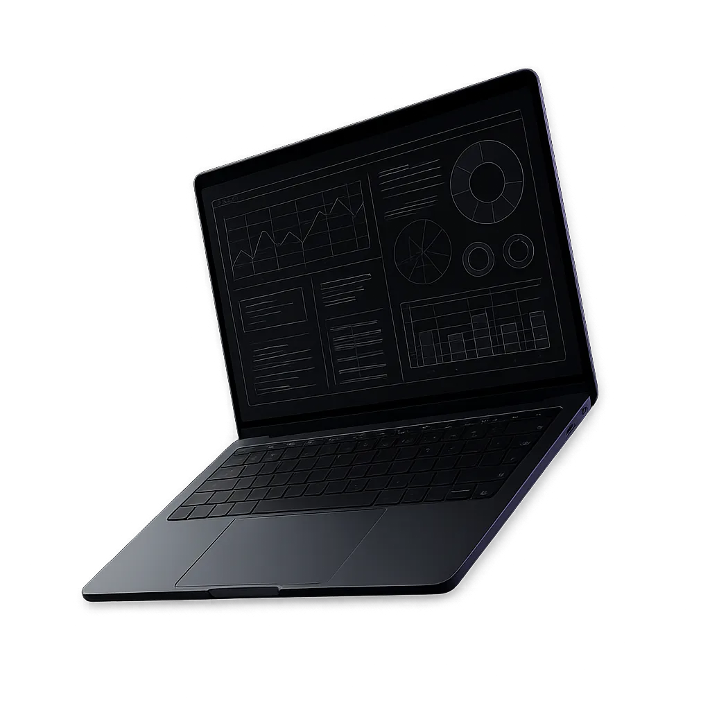 Sleek modern laptop displaying a customized web design preview with modern branding elements
