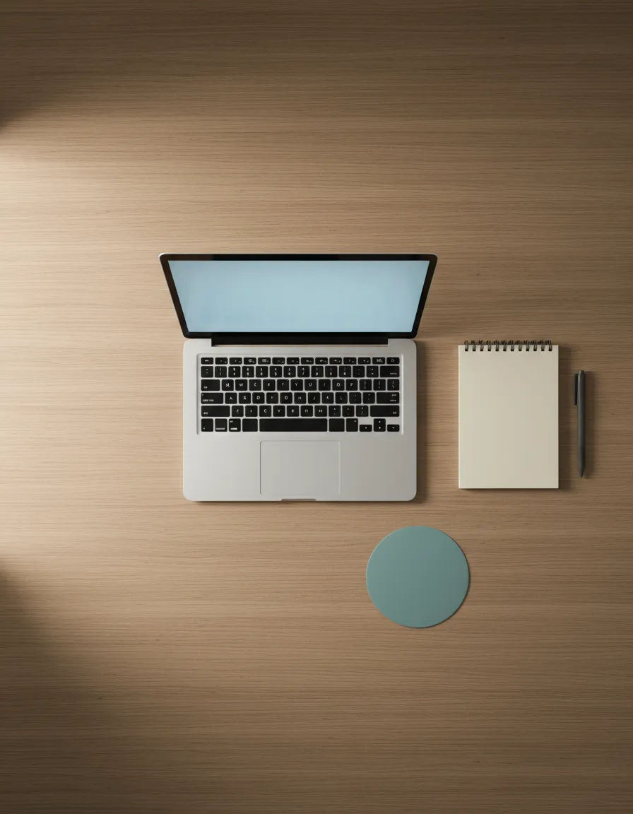 Calm, minimalist, organized workspace