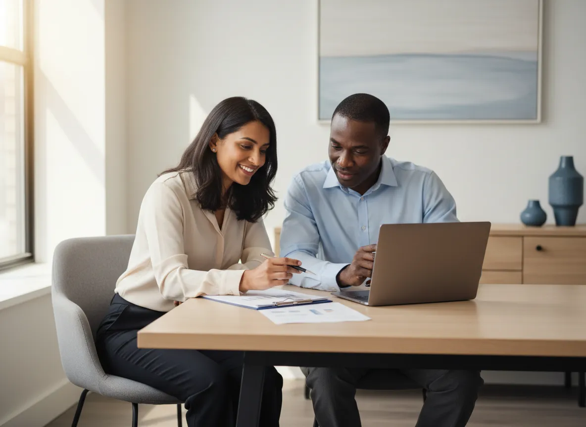 Small business owner reviewing funding options with an advisor