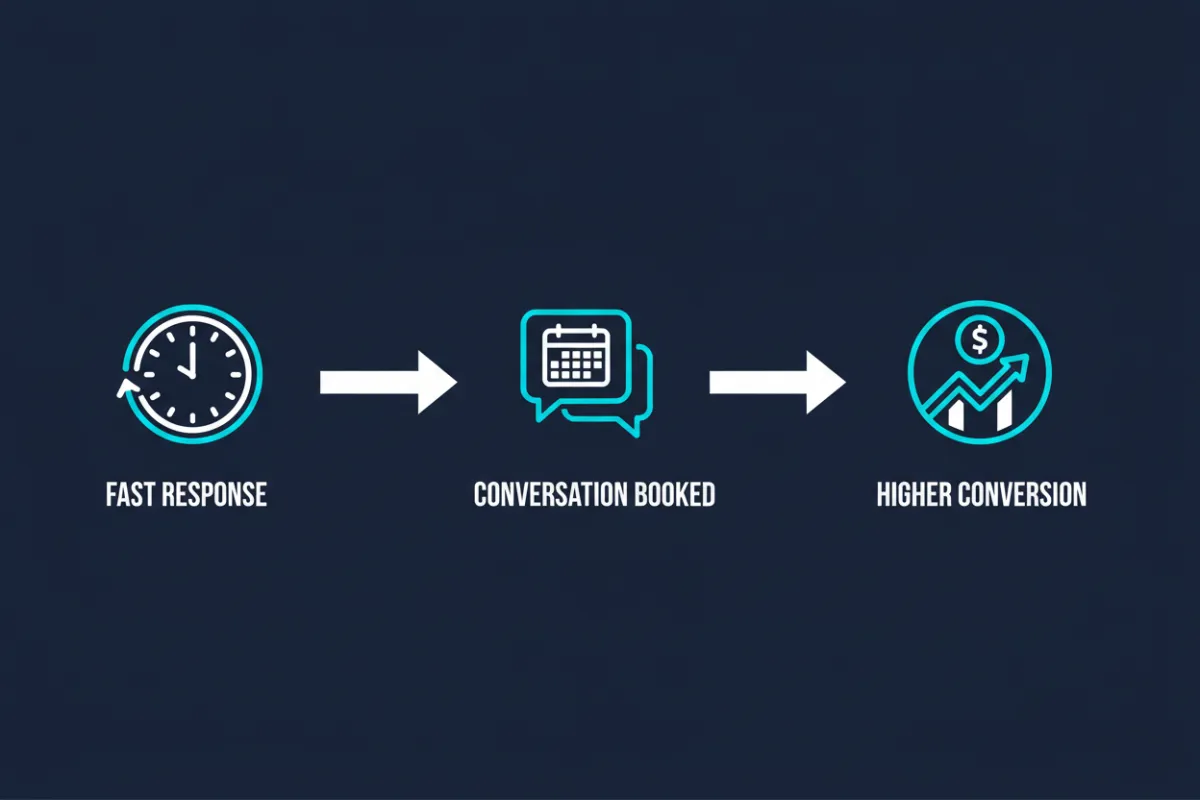 Infographic illustrating fast response leading to a booked conversation