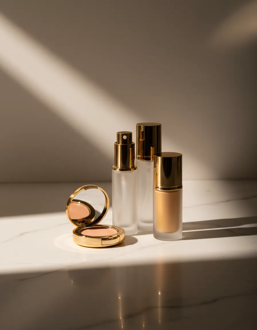 Luxury cosmetic product display in soft focus