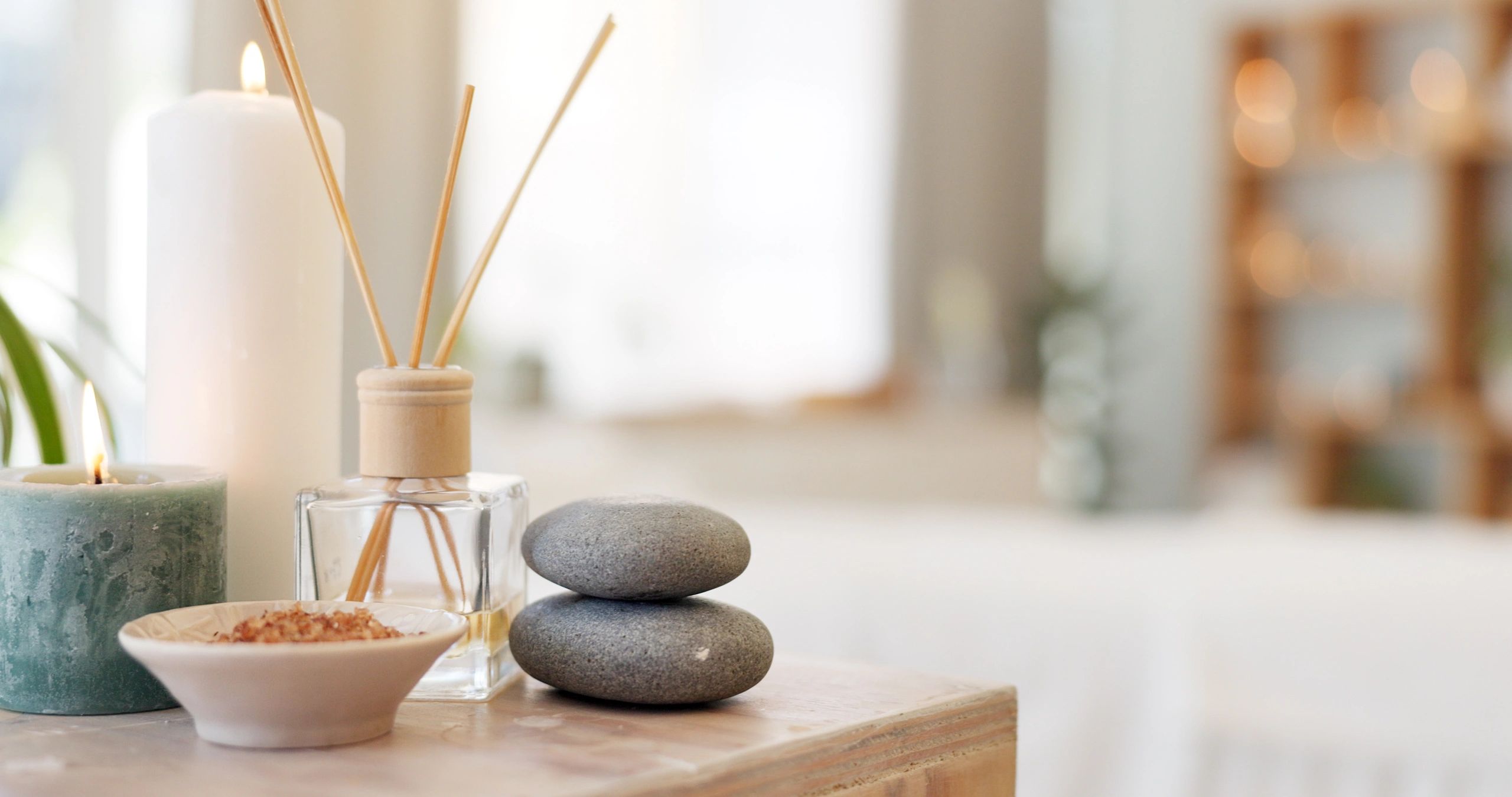 Warm spa treatment with golden light