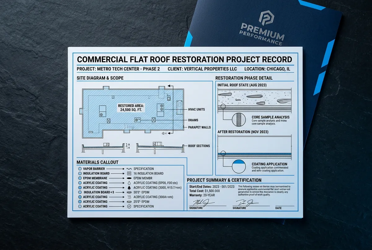 Commercial flat roof and silicone restoration project record
