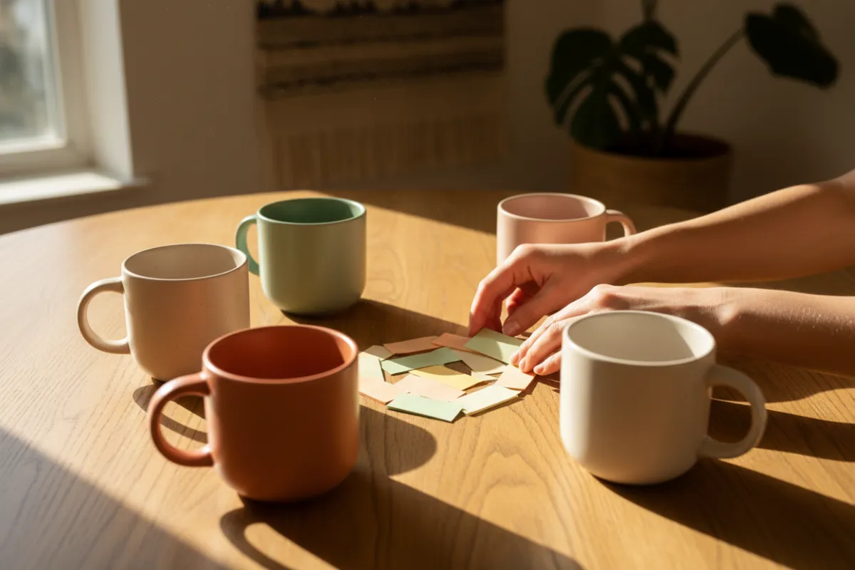 Support and community illustration in warm, neutral tones; no people