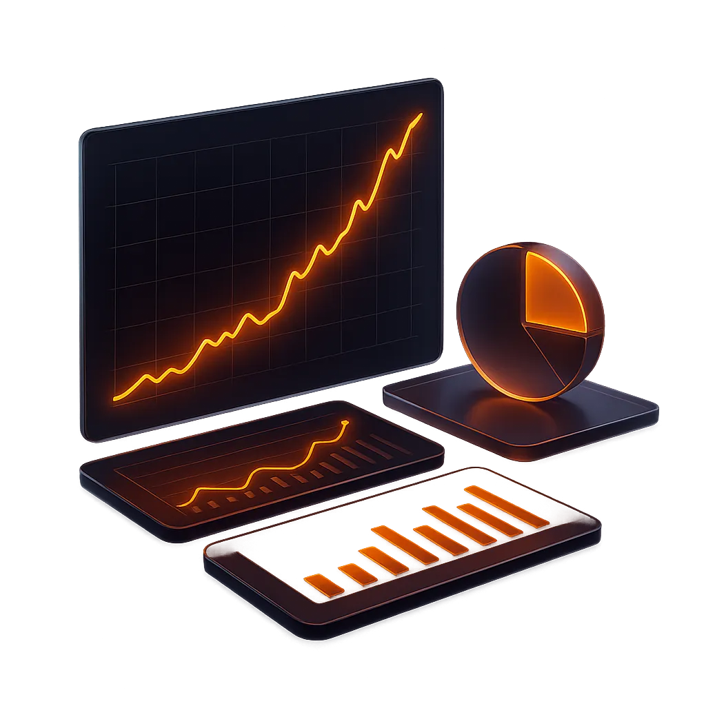 3D interactive revenue dashboard displaying real-time conversions, automated client acquisition pipeline, and strategic growth metrics