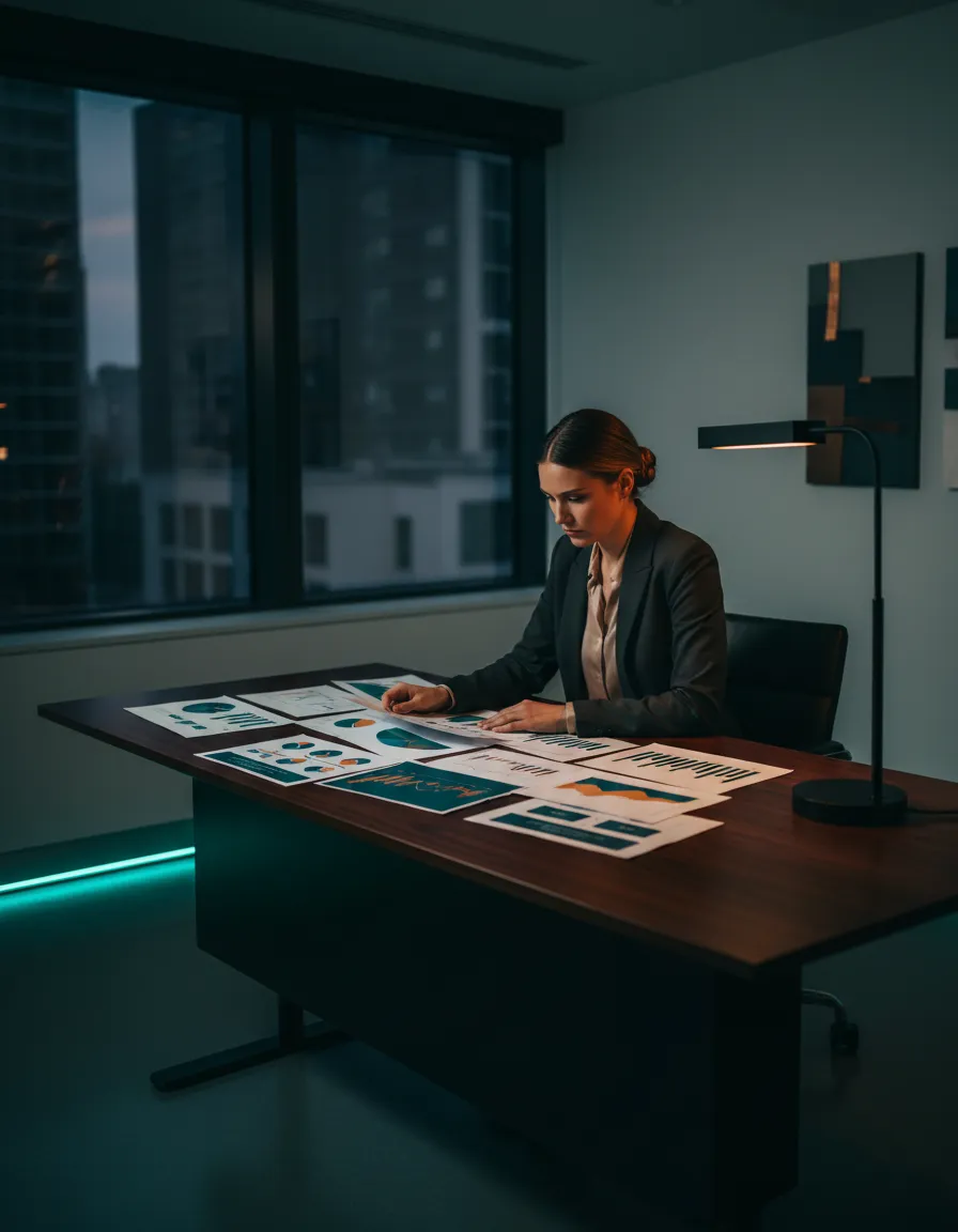 Founder reviewing strategic charts in a modern office